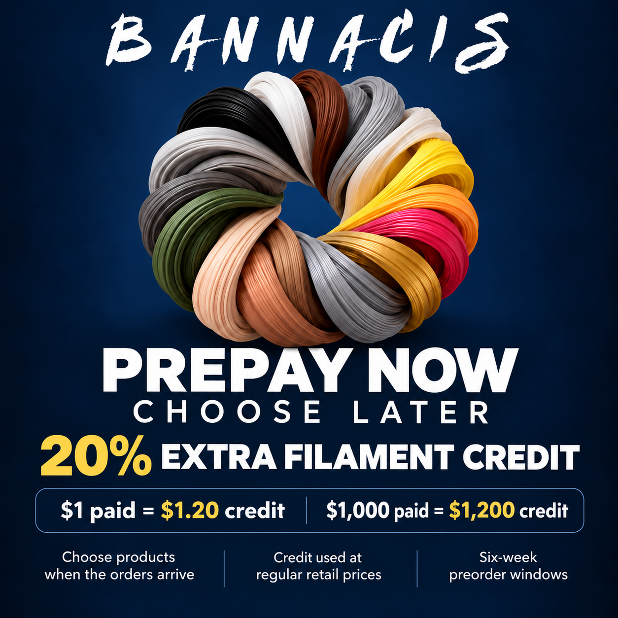 Bannacis Choose-Later Preorder Credit — $1 + 20% Bonus