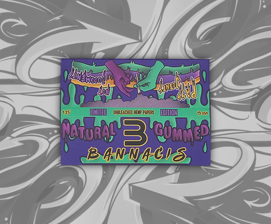 outside view of purple and green pack of rolling papers